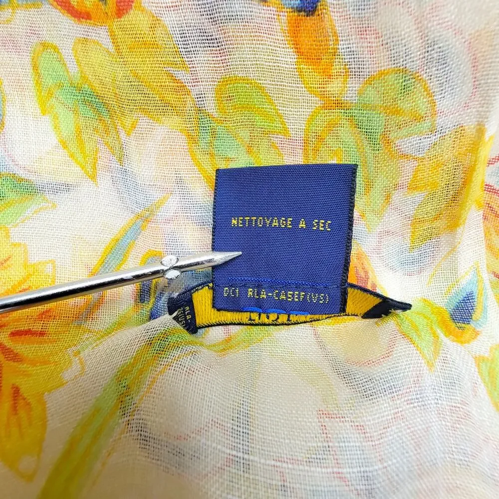 Polo Ralph Lauren Scarf Wrap Floral Botanical Ramie Lightweight Sheer Fringe